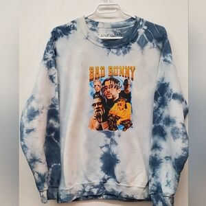 Bad Bunny Music Latino artist blue tie dye sweater size Large Custom
